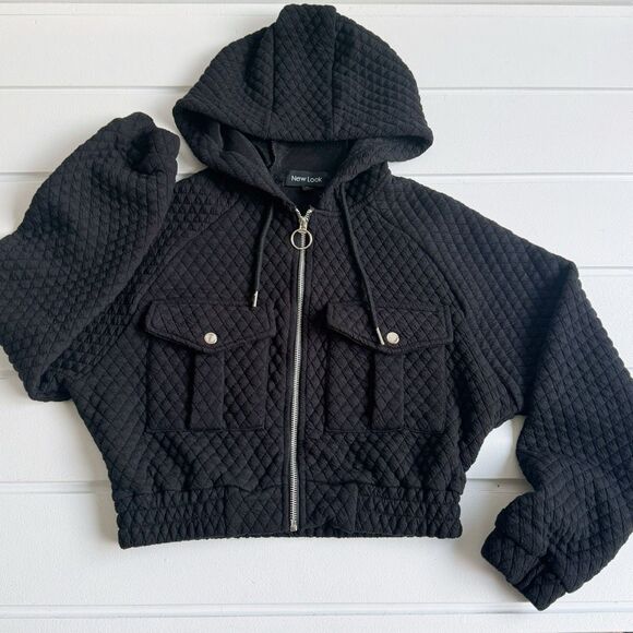 New Look Women's/Juniors Cropped Quilted Hoodie Sweatshirt Jacket Size Medium - Picture 1 of 7